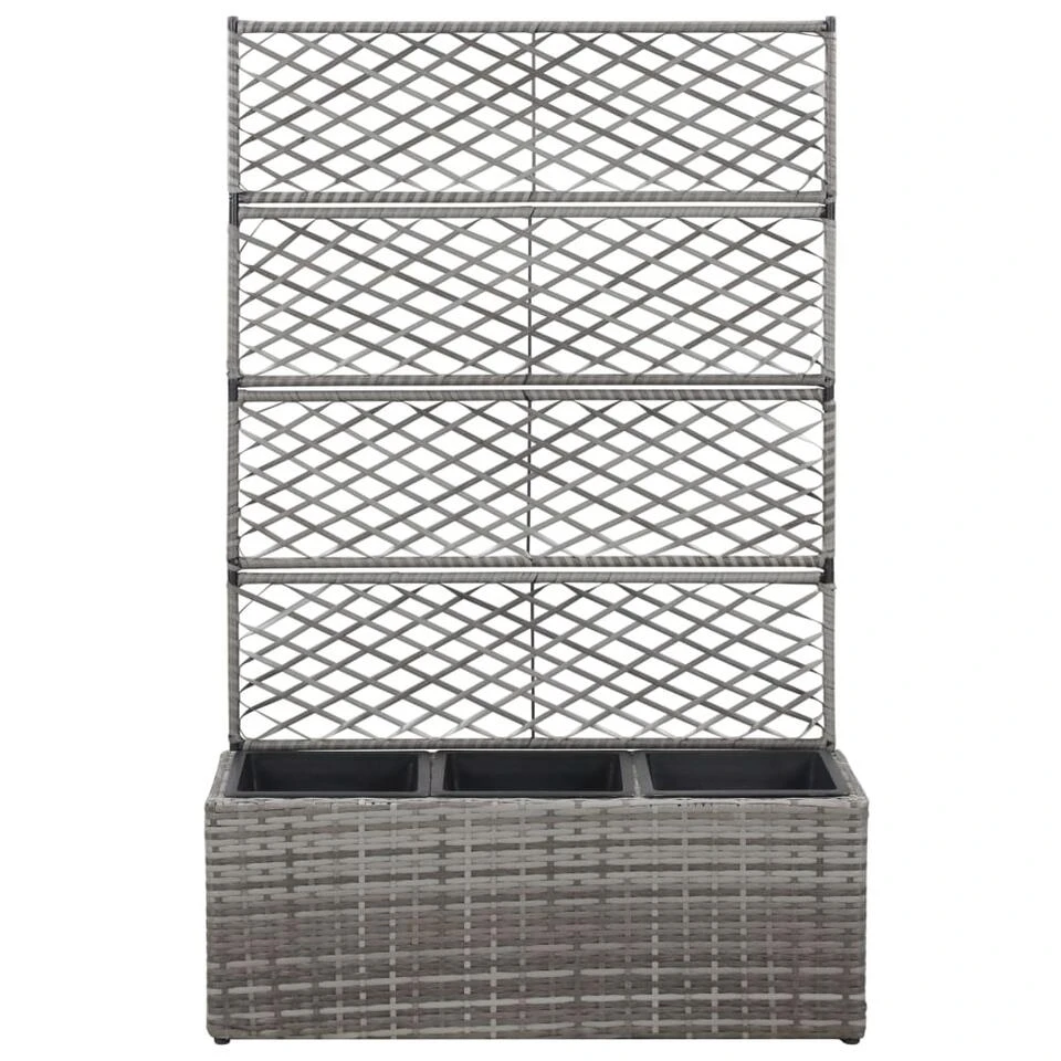 VidaXL Latwerkplantenbak Verhoogd Met Potten 83x30x130 Cm Rattan Grijs 4 VidaXL Latwerkplantenbak Verhoogd Met Potten 83x30x130 Cm Rattan Grijs - Afbeelding 2