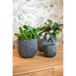 Ter Steege Bloempot/plantenpot - Binnen - Zwart/metaal - D30/H26 Cm -Groene Hoek bc817656437841dfb92166e15bcfa665