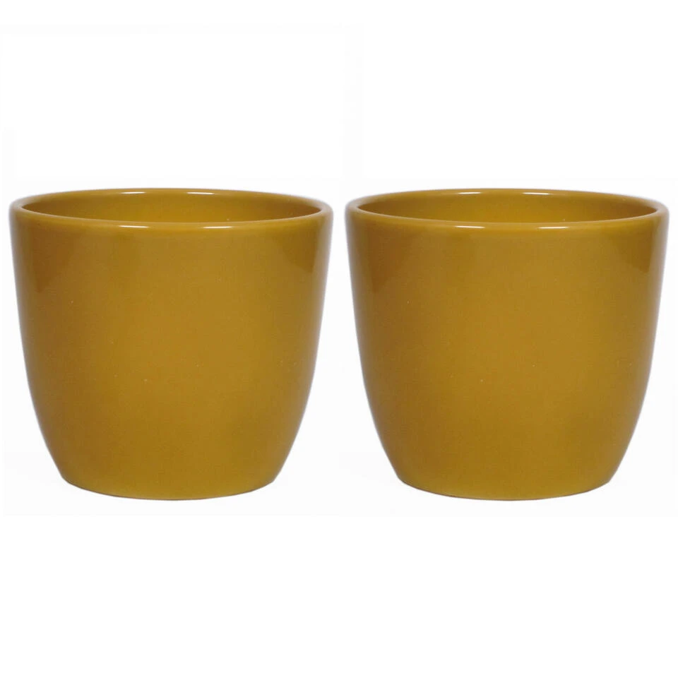 Floran Plantenpot - Okergeel - Glanzend - Keramiek - 22 X 19 Cm 4 Floran Plantenpot - Okergeel - Glanzend - Keramiek - 22 X 19 Cm - Afbeelding 2