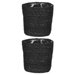 Mica Decorations Bloempot - Rotan - Grijs - Jute - 12 X 12 Cm -Groene Hoek d49d8b5ba60046cb874af8edcf7419ef