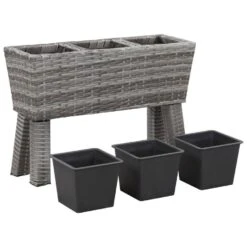 VidaXL Plantenbak Verhoogd Met 3 Potten 72x25x50 Cm Poly Rattan Grijs -Groene Hoek ee36c63169974d8fb0a2b1c7c0affd58
