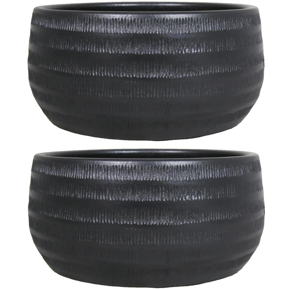 Floran Bloempot Lena - Zwart - Mat - Ribbel - Keramiek - 29 X 14 Cm 4 Floran Bloempot Lena - Zwart - Mat - Ribbel - Keramiek - 29 X 14 Cm - Afbeelding 2